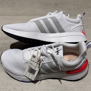 Adidas Men's Racer TR21 WIDE White and Silver Stripe Sneakers. new, in box, tags